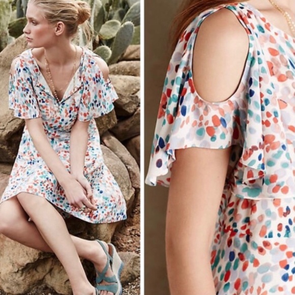 Maeve at Anthropologie Watercolor Dot Cold Shoulder Dress - Picture 4 of 8